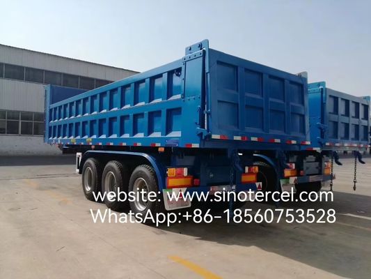 3 trục Hydraulic Dump Tipper Semi Trailer Tiết kiệm thời gian tiện lợi Thùng hình chữ nhật Thùng hình U có sẵn