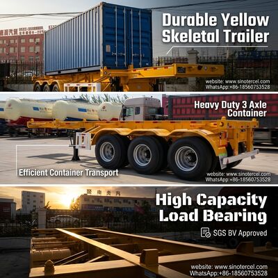 Container loại xương Semi-trailer màu vàng Khả năng chịu tải tuyệt vời 3 trục Thùng kéo