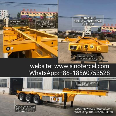 3 trục Container loại xương Semi-trailer màu vàng Khả năng chịu tải tuyệt vời